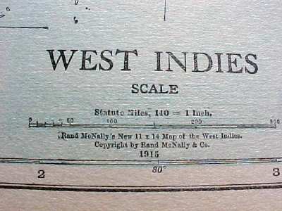 Antique Map West Indies Cuba Porto Puerto Rico 1915 Great Colors