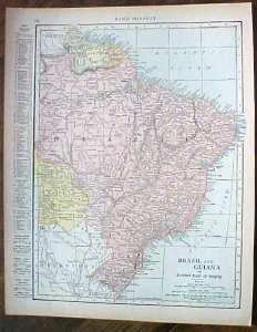 Antique Map Brazil Guiana Colombia Venezuela 1915 Great Colors