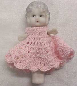 Miniature All Bisque Doll Flapper Style Pink Dress