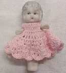 Miniature All Bisque Doll Flapper Style Pink Dress