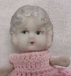 Miniature All Bisque Doll Flapper Style Pink Dress