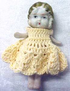 All Bisque Miniature Doll Yellow Dress