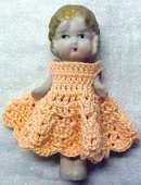 All Bisque Miniature Doll Peach Dress