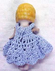 All Bisque Miniature Doll Blue Dress