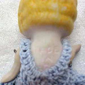 All Bisque Miniature Doll Blue Dress