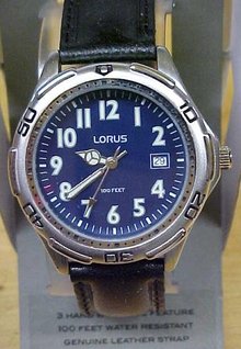 Lorus Watch Mens Leather Band Date 100 Ft.