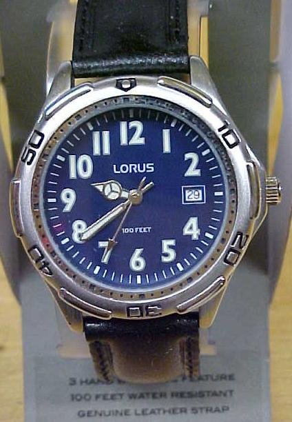 Lorus Watch Mens Leather Band Date 100 Ft.