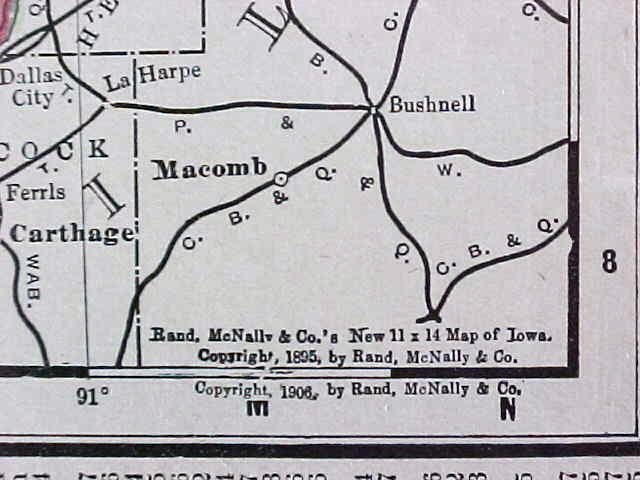 Map Iowa & Missouri 1907 Rand McNally