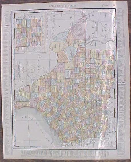 Map Texas & Oklahoma 1907 Rand McNally