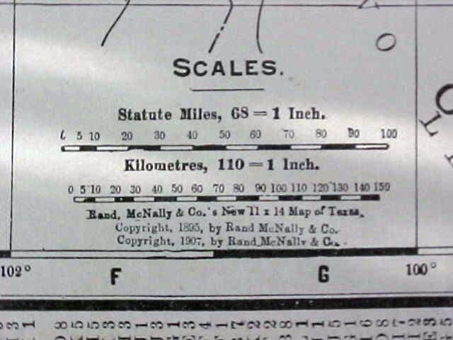 Map Texas & Oklahoma 1907 Rand McNally