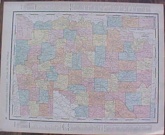 Map Texas & Oklahoma 1907 Rand McNally