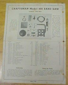 Craftsman Model 466 Band Saw Instructions Parts List