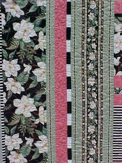 Quilt Queen Size Magnolias Stripes 82 x 92 inch