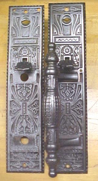 Ornate Door Plate Set Antique Store Handle Cast Iron