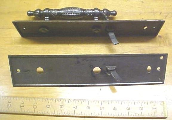 Ornate Door Plate Set Antique Store Handle Cast Iron