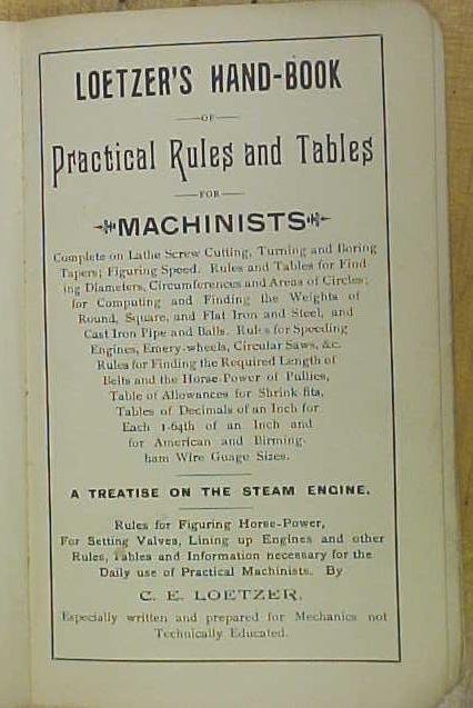 Loetzer's Hand-book for Machinists 1892 First Edition