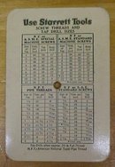 Starrett Screw Thread Calculator on a Card