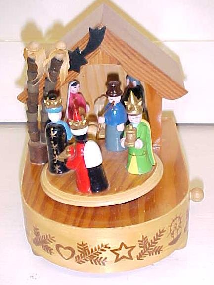 Music Box Wood Manger Christmas