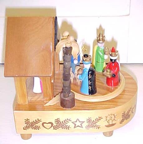Music Box Wood Manger Christmas