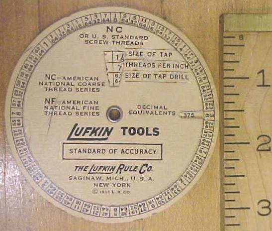 Lufkin Round Screw Thread Calculator 1935