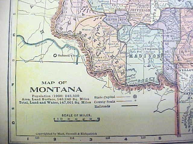 Antique Map Montana/Utah 1902 Crowell