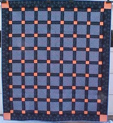 Throw Quilt 66 x 72 Black Salmon Blue Custom Quilted