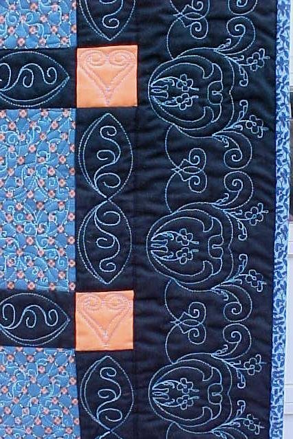 Throw Quilt 66 x 72 Black Salmon Blue Custom Quilted