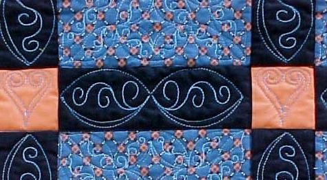 Throw Quilt 66 x 72 Black Salmon Blue Custom Quilted