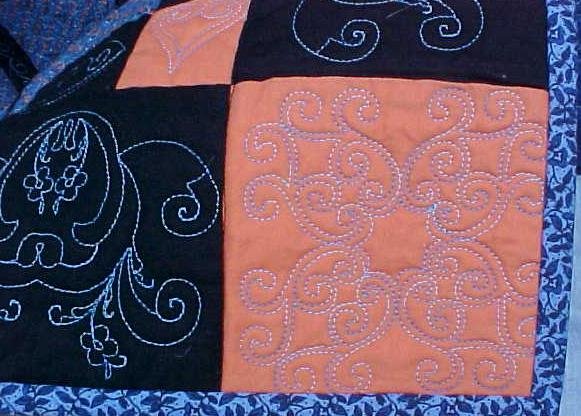 Throw Quilt 66 x 72 Black Salmon Blue Custom Quilted