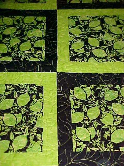 Quilt Batik King 102 x 102 Limes Blacks Modern