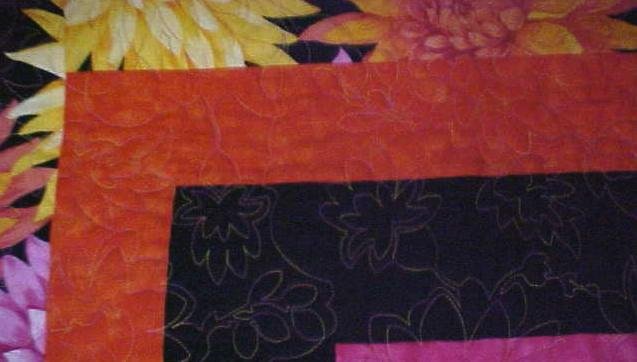 Throw Twin Quilt Dahlias 67 x 80 oranges pinks yellows blacks