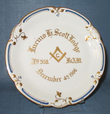 Lucius Scott Lodge No. 352 F&AM masonic lodge plate, 1906