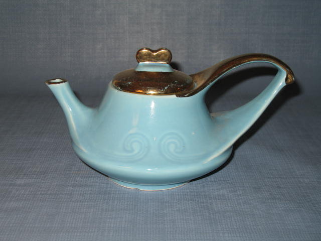 Modern China Co. Sebring, Ohio 22 KT. gold trimmed blue teapot