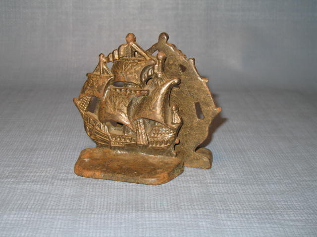 Cast iron sailing ship bookends