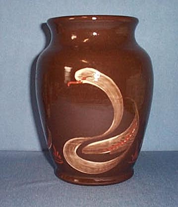 Fishley Holland redware brown glazed swan vase