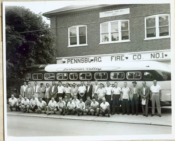 Pennsburg Fire Co. No. 1, Pennsburg, PA with vintage Perkiomen Valley bus