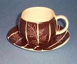 Purinton Brown Intaglio cup and saucer