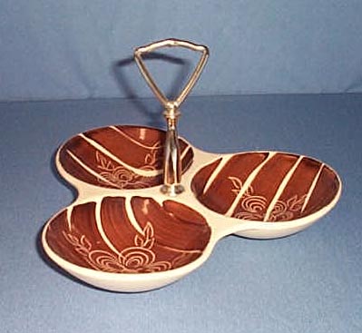 Purinton Brown Intaglio three section relish tray