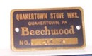 Quakertown Stove Works, Quakertown, PA Beechwood stove metal label