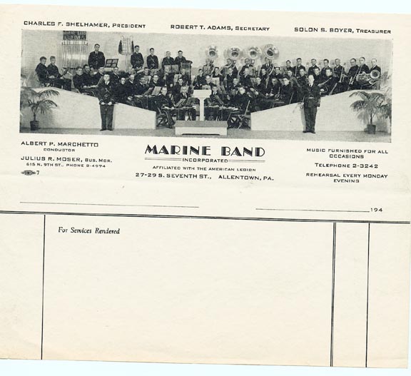 Allentown PA Marine Band billhead