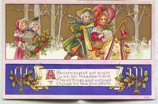 1920 Christmas sleigh postcard