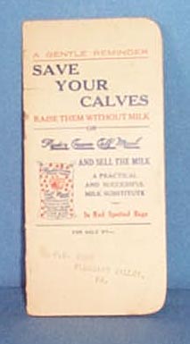 Ryde's Cream Calf Meal memo book from F. S. Yost, Pleasant Valley, PA