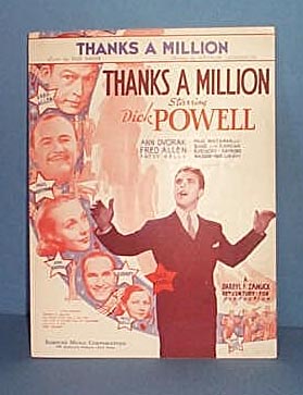 Thanks a Million Sheet Music Starring Dick Powell & Fred Allen
