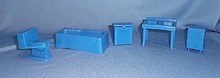 1950s doll house bathtub, sink, toilet, and hamper