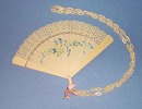 Celluloid ladies fan with floral decoration and chain