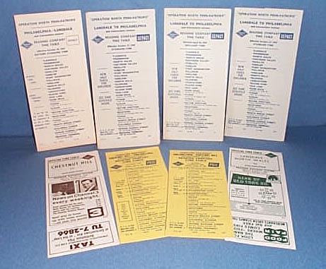 8 assorted Reading Railroad schedules 1962-1964