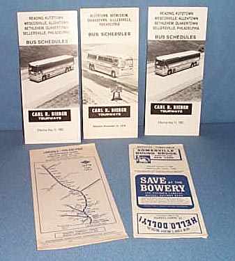 Assorted Bieber and Septa bus schedules, 1970-1983