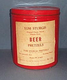 Tom Sturgis Beer Pretzels tin, Reading PA