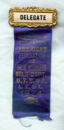 1934 Second Biennial Convention American Federation of Silk Workers Silk Dept. U.T.W. of A., A..F. of L. 1934 delegate's badge