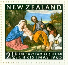 Sheet of New Zealand Chrsitmas 1963 stamps